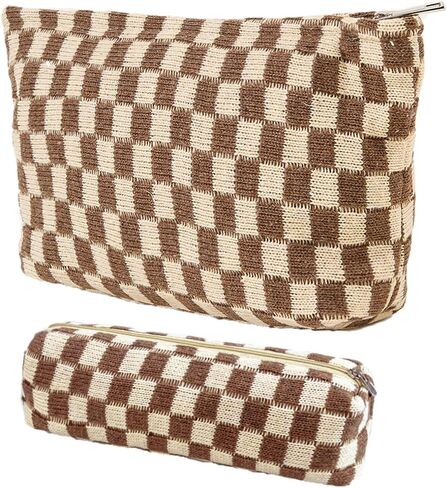 LETGO Preppy Makeup Bag Cosmetic Bag for Women,Small Makeup Bags for Purse Zipper Preppy Pencil Case Pouch for Women Preppy Stuff Shool Supplies(Coffee Brown) in Saudi Arabia