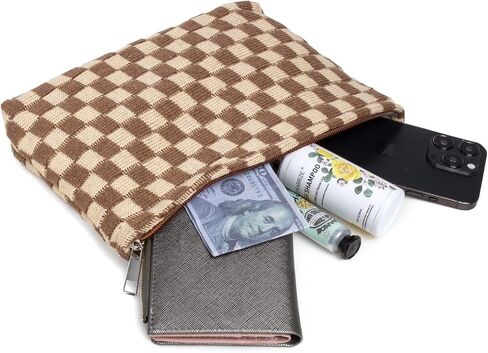 LETGO Preppy Makeup Bag Cosmetic Bag for Women,Small Makeup Bags for Purse Zipper Preppy Pencil Case Pouch for Women Preppy Stuff Shool Supplies(Coffee Brown) in Saudi Arabia