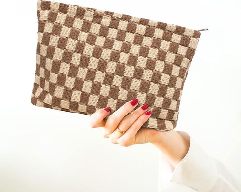 LETGO Preppy Makeup Bag Cosmetic Bag for Women,Small Makeup Bags for Purse Zipper Preppy Pencil Case Pouch for Women Preppy Stuff Shool Supplies(Coffee Brown) in Saudi Arabia