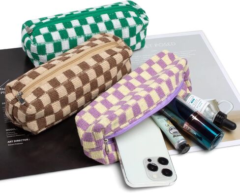 LETGO Preppy Makeup Bag Cosmetic Bag for Women,Small Makeup Bags for Purse Zipper Preppy Pencil Case Pouch for Women Preppy Stuff Shool Supplies(Coffee Brown) in Saudi Arabia