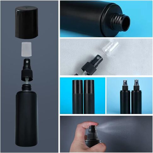 5 Pack Plastic Spray Bottles 100ml/3.5oz Travel Spray Bottle Reusable Empty Plastic Spray Bottle Double Cap Protection Perfume Essential Oil Travel Cleaner Botanical Cosmetic Bottle Black in Saudi Arabia