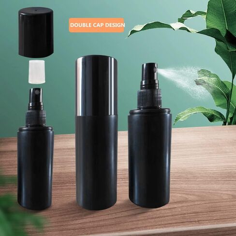 5 Pack Plastic Spray Bottles 100ml/3.5oz Travel Spray Bottle Reusable Empty Plastic Spray Bottle Double Cap Protection Perfume Essential Oil Travel Cleaner Botanical Cosmetic Bottle Black in Saudi Arabia