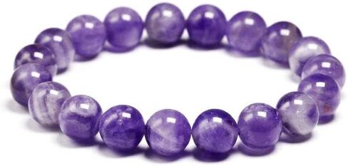 Blandinelove Purple Beads Bracelet, Natural Handmade 12 mm Crystal Amethyst Beaded Bracelets, Stretch Quartz Gemstone Bracelet for Men Women Girls, Never Washes Off Color And Unbreakable with Gift Box And Bag in Saudi Arabia
