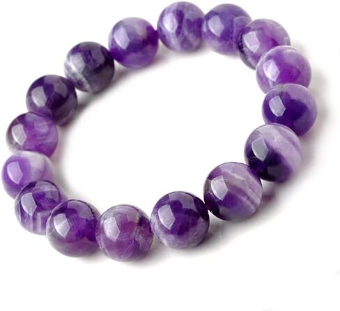 Blandinelove Purple Beads Bracelet, Natural Handmade 12 mm Crystal Amethyst Beaded Bracelets, Stretch Quartz Gemstone Bracelet for Men Women Girls, Never Washes Off Color And Unbreakable with Gift Box And Bag in Saudi Arabia