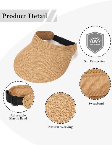 LA CARRIE Wide Brim Straw Visor for Women Sun Hat UV Protection Packable Beach Cap for Summer UPF 50+ in Saudi Arabia