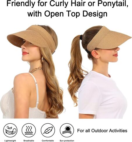LA CARRIE Wide Brim Straw Visor for Women Sun Hat UV Protection Packable Beach Cap for Summer UPF 50+ in Saudi Arabia