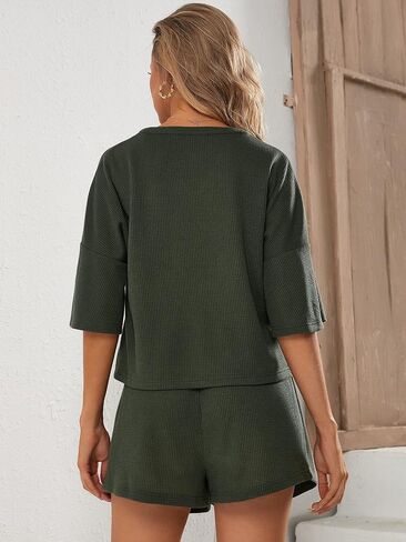 MakeMeChic Women's Maternity 2 Piece Outfits Casual Half Sleeve V Neck Tee Shirt and Shorts Set in Saudi Arabia