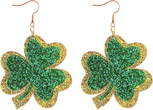 اقراط متدلية لعيد القديس باتريك، اقراط متدلية لامعة بلون اخضر ايرلندي على شكل زهرة البرسيم، اقراط متدلية من الاكريليك للنساء والفتيات في عيد القديس باتيس، هدية مجوهرات in Kuwait