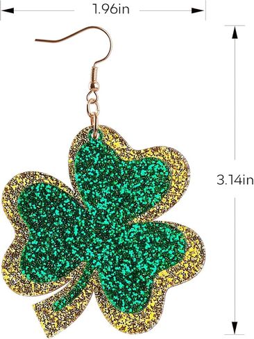 اقراط متدلية لعيد القديس باتريك، اقراط متدلية لامعة بلون اخضر ايرلندي على شكل زهرة البرسيم، اقراط متدلية من الاكريليك للنساء والفتيات في عيد القديس باتيس، هدية مجوهرات in Kuwait