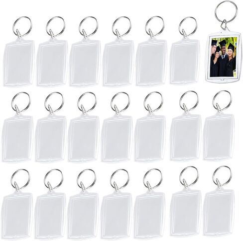 LZEDIRA 25PCS Transparent Acrylic Plastic Photo Frame Keychain, Portable Insertable Picture Holder DIY Keychain for Women and Men, Clear, S in Kuwait