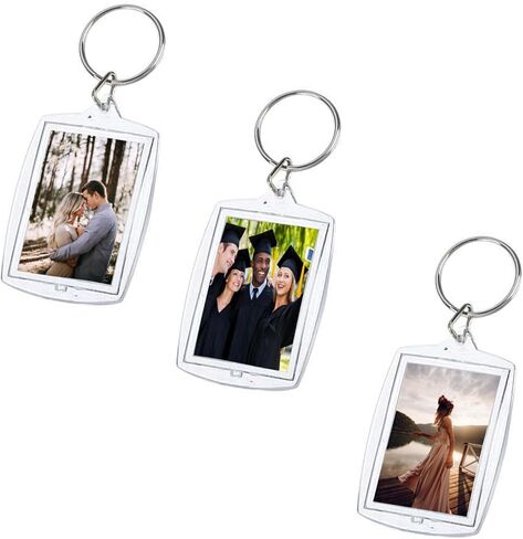 LZEDIRA 25PCS Transparent Acrylic Plastic Photo Frame Keychain, Portable Insertable Picture Holder DIY Keychain for Women and Men, Clear, S in Kuwait