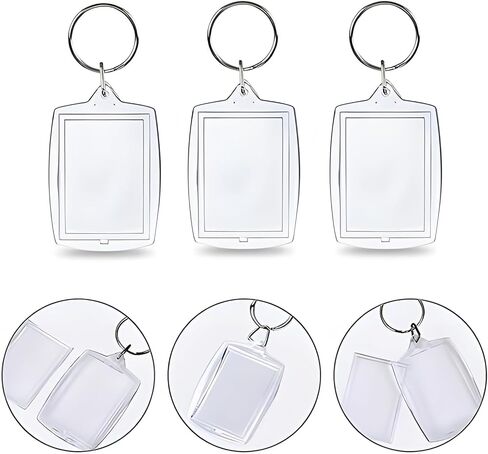 LZEDIRA 25PCS Transparent Acrylic Plastic Photo Frame Keychain, Portable Insertable Picture Holder DIY Keychain for Women and Men, Clear, S in Kuwait