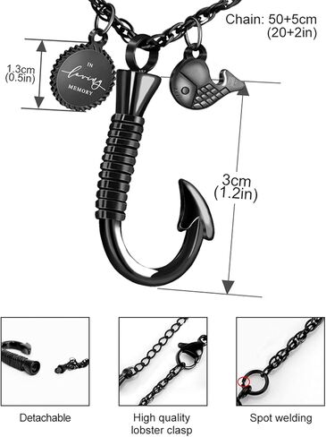 قلادة من Dletay لخطاف السمك على شكل جرة للرماد، قلادة تذكارية من الفولاذ المقاوم للصدأ، مجوهرات حرق الجثث، قلادة رماد الصيد in Kuwait