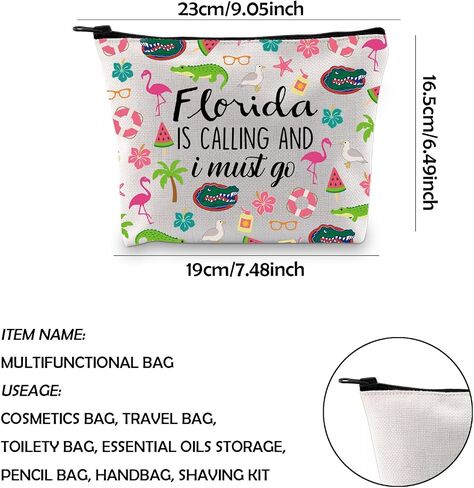 WCGXKO Florida Vacation Gift Florida Travel Gift Florida Is Calling And I Must Go Zipper Pouch Makeup Bag (Florida) in Saudi Arabia