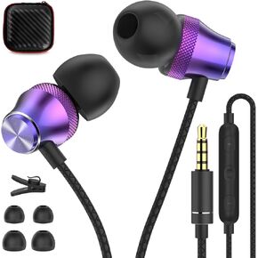Wired Earbuds with Mic for Laptop PC Chromebook Noise Cancelling Ear Buds with 3.5mm Plug in Audio Jack Corded Headphone for Samsung A25 A15 A32 A52 A03s PS4 Surface Fire Nintendo Switch, Blue