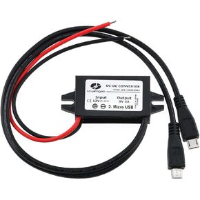 E-outstanding DC Converter Module 12V to 5V 3A Regulator Step Down Car Power Converter with Double Micro-USB Cable DC to DC Buck Converter