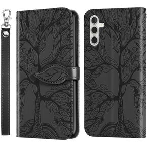 for Samsung Galaxy S23 FE 5G Wallet Case, Embossed Tree Premium PU Leather [Kickstand] [Card Slots] [Wrist Strap] [6.4 inch] Phone Cover for Samsung S23 FE (B1-Blue)