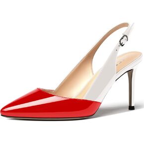 MERRORI Women's Stiletto High Heel Pumps Shoes Patent Slingback Pointed Toe Solid Dress Shoes 3.3 Inch