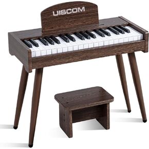 UISCOM Kids Piano - 37 Keys Toddler Digital Piano Music Educational Instrument Toy - Wooden Piano Keyboard for Kids with Music Stand - 3 + Year Old Girls Boys Gift,Brown