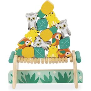 Janod - Tropik Tropical Balance Game - Wooden Toy - 1 Bridge to Construct and 15 Stackable Pieces - Educational Toy: Fine Motor Skills - Water-Based Paint - 2 Years + J08271