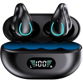 Obbug Clip-On Open Ear Headphones Wireless Bluetooth 5.3 Earbuds with Earhooks 80 Hours Playtime with Charging Case,IPX4 Waterproof Earphones for Running, Walking, Workout (Black)