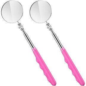 Telescoping Inspection Mirror, 29 Inch Mechanics Mirror Tool with Long Handle, Round Extendable Mirror with Stick for Technicians Mechanics Contractors Checking Observation (2 Pcs, Yellow)