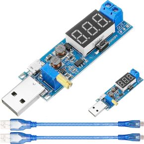 2Pcs USB Buck Boost Converter DC 3.5V-12V to 1.2V-24V USB Input Regulator Adjustable Output Digital Display Step Up Down Voltage Converter Module with Micro USB Cable