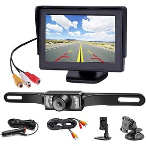 Backup Camera with 4.3 Inch TFT LCD Display Monitor,Car Rear View Reverse Camera License Plate 7 LED 32.8ft/10m Extention Cable for 12V Car SUV Van Truck