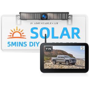 Magnetic Solar Wireless RV Backup Camera System, 7 Inch HD IPS Monitor with Wireless Smart Button, IP68 Waterproof Camera for RV/Truck/Trailer/Bus/Car