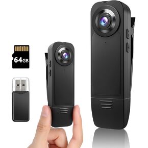 Mini Body Camera 1080P Police Body Camera 64GB Memory Card,Body Worn Cam,Premium Portable,Wearable Patrol Video Recording Camcorder for Security,Work Records,Guard