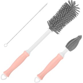 uxcell 3 in 1 Silicone Bottle Cleaning Brushes, 360 Degree Rotation Long Straight Handle Water Bottles Cleaner Kits, Straw Cleaning Brushes for Milk Bottles, Cups (Blue)