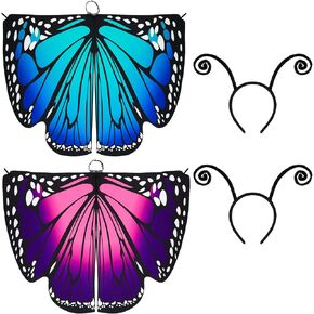 8 Pieces Butterfly Wings for Women Halloween Butterfly Costume Set Include Butterfly Wings Cape Shawl and Black Antenna Headband Adult Women Halloween Butterfly Fairy Ladies Costume Accessory