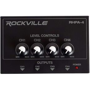 Rockville RHPA4 4 Channel Professional Headphone Amplifier Stereo or Mono Amp, Black, 4.6" x 3" x 2.36"
