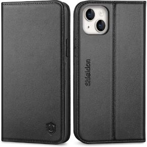 SHIELDON Wallet Case for iPhone 14 Plus 5G 2022, Genuine Leather Case RFID Blocking Credit Card Holder Folio Magnetic Stand Shockproof Compatible with iPhone 14 Plus 6.7" - Retro Coffee