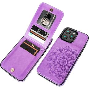 Vaburs for iPhone 16 Pro Max Wallet Case, Kickstand Case with Credit Card Holder, Embossed Mandala Floral Pattern Premium PU Leather Magnetic Closure Shockproof Protective Flip Cover 6.9" (Purple)