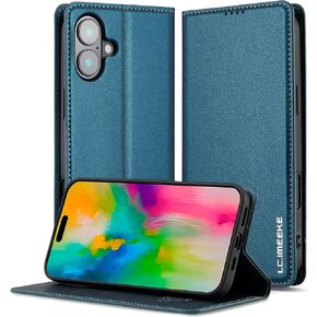 Kowauri Case for iPhone 16 Plus, PU Leather Wallet Flip Case for Women Men with Card Holder Kickstand Magnetic Closure Shockproof Protective Phone Cover for iPhone 16 Plus 6.7 inch (Blue)