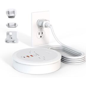 European Travel Plug Adapter Circular，EU/UK/US Power Strip with 3 Outlets 3 USB Port (1 USB C), International Universal Plug Adapter with 4Ft Retractable Extension Cord Suitable for Travel Cruise Home