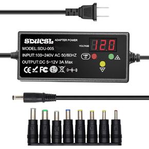 Universal AC/DC Power Supply, 5-24V 60W Universal Power Adapter with 8 Tips,100-240V AC to DC 5V 9V 12V 15V 18V 20V 21V 24V 3A Max,Switching Power Supply Transformer, Universal Charger for All Devices
