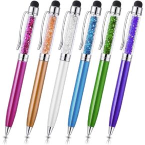 Stylus Pens, Besgoods 6Pcs Crystal 2 in 1 Slim Capacitive Stylus &Ballpoint Pen for Touch Screens, Phones and Tablets, Sky Blue pink Purple Royal Blue Black White