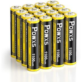 POWXS High Power Rechargeable AAA Batteries - Pre-Charged 1100mAh Ni-MH Triple A Batteries, Low Discharge, Long-Lasting (Pack of 16)
