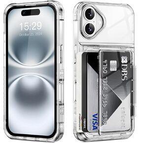 for iPhone 16 Plus Case Wallet Clear Protective Phone Case with Credit Card Holder Heavy Duty Protection Shockproof Anti-Scratch Anti-Yellow Cover for iPhone 16 Plus 6.7 inch Transparent