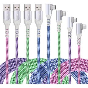 كابل Eversame USB C (4 عبوات بطول 10 أقدام)، كابل شحن سريع مجدول من النايلون بزاوية قائمة USB A إلى USB من النوع C متوافق مع Samsung Galaxy S24/S23/S22/S21/S20/S10+/S9 Plus، iPhone 15 Pro Max in Saudi Arabia