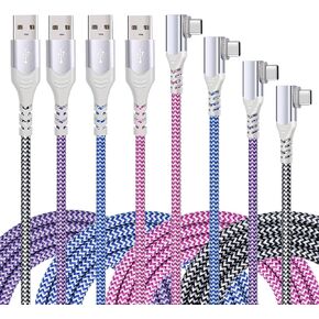 Eversame USB C Cable(4-Pack 10ft), Right Angle USB A to USB Type C Nylon Braided Fast Charging Cable Compatible with Samsung Galaxy S24/S23/S22/S21/S20/S10+/S9 Plus, iPhone 15 Pro Max
