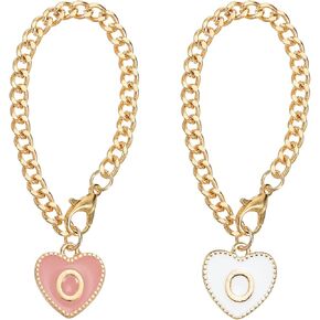 PATIKIL Letter Charm Accessories, 2PCS Heart Shape Name ID Accessories for Tumbler Cup Decoration, Pink&White, Letter T