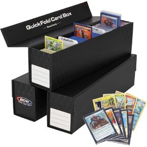 BCW QuickFold Card Boxes for Sleeved Cards - Black | Magnetic Closure Card Storage Box | Holds 500 to 1200 Cards Each | Fits Trading Card Dividers | Easy to Assemble (3 Pack)