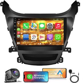 【4+64G】Android Car Radio for Hyundai Elantra 2014 2015 2016, 9"HD Touch Screen Car Stereo with Wireless Carplay&Android Auto, GPS /WiFi/Bluetooth 5.2/Backup Camera+MIC/DSP/HiFi/FM Radio/EQ/Mirror Link