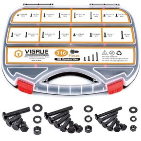 VIGRUE Grade 8 Fine Thread Hex Bolts Assortment Kit 210PCS 5/16-24 3/8-24 7/16-20 1/2-20 UNF Hex Cap Screws Nuts Washers Assortment Kit