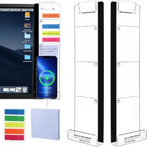 SIBEITU Monitor Bottom Memo Board, Acrylic 2Pcs Office Desk Accessories Sticky Note Holder, Computer Screen Memo Board with Phone Holder, Desk Accessories with Random Sticky Notes Office Supplies