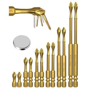 12Pcs Strong Magnetic Drill Bit Set, Anti-Slip and Shock-Proof Impact Driver Bit Set, Heavy Duty Drill Screwdriver Bit Set, Driver Bits with Bit Magnetizer Alloy Steel Black