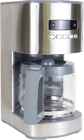 Kenmore Coffee Maker 12 cup Drip Coffee Machine Programmable Aroma Control Glass Carafe Reusable Filter Timer Digital Display Charcoal Water Filter Regular Bold Stainless Steel and Black in Kuwait